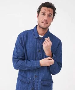 White Stuff Indigo Microcheck Overshirt - Indigo Blue