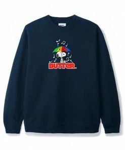 Butter Goods X Peanuts Umbrella Embroidered Crewneck Sweatshirt - Navy