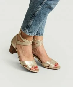 Bobbies Paris Sand Gold Or Sablé La Papillonneuse Leather Sandals