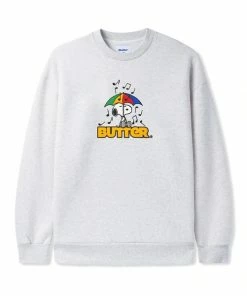 Butter Goods X Peanuts Umbrella Embroidered Crewneck Sweatshirt - Ash Grey
