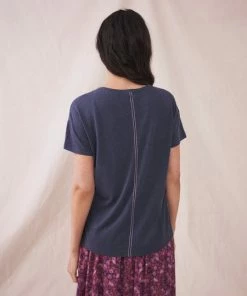 White Stuff Voop Neck Linen Tee - Dusty Purple