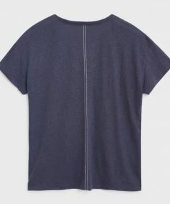 White Stuff Voop Neck Linen Tee - Dusty Purple