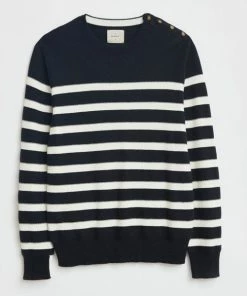 White Stuff Bretton Button Shoulder Crew Jumper - Dark Navy