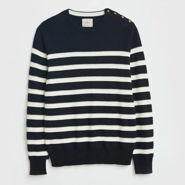 White Stuff Bretton Button Shoulder Crew Jumper - Dark Navy 1 White Stuff Bretton Button Shoulder Crew Jumper - Dark Navy