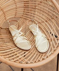 Bobbies Paris Artemis Gold Platinum flache Ledersandalen