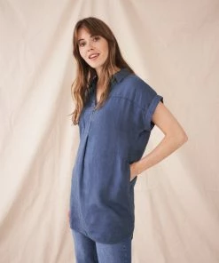 White Stuff Bantu Linen Tunic - Dusty Blue