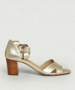 Bobbies Paris Sand Gold Or Sablé La Papillonneuse Leather Sandals