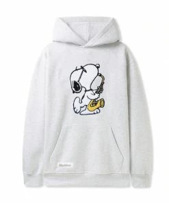 Butter Goods X Peanuts Jazz Chenille Applique Pullover Hoodie - Ash Grey