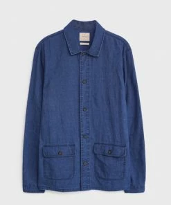 White Stuff Indigo Microcheck Overshirt - Indigo Blue