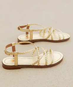 Bobbies Paris Artemis Gold Platinum flache Ledersandalen
