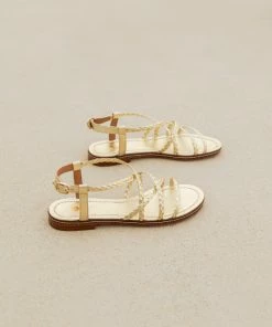 Bobbies Paris Artemis Gold Platinum flache Ledersandalen