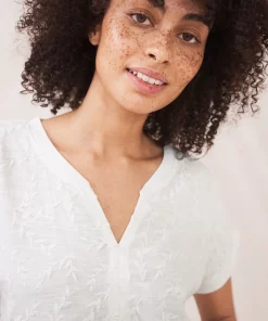 White Stuff Nelly Notch Embroidered Tee - Brilliant White