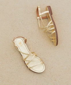 Bobbies Paris Artemis Gold Platinum flache Ledersandalen