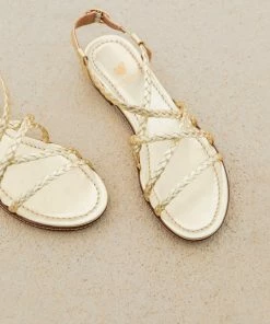 Bobbies Paris Artemis Gold Platinum flache Ledersandalen