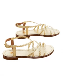 Bobbies Paris Artemis Gold Platinum flache Ledersandalen