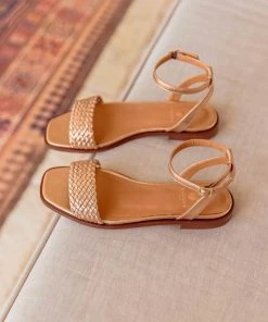 Bobbies Paris Suzanne Antique Gold flache Ledersandalen