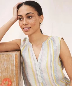 White Stuff Sophia Stripe Linen Vest - White Multi