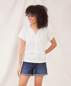 White Stuff Nelly Notch Embroidered Tee - Brilliant White