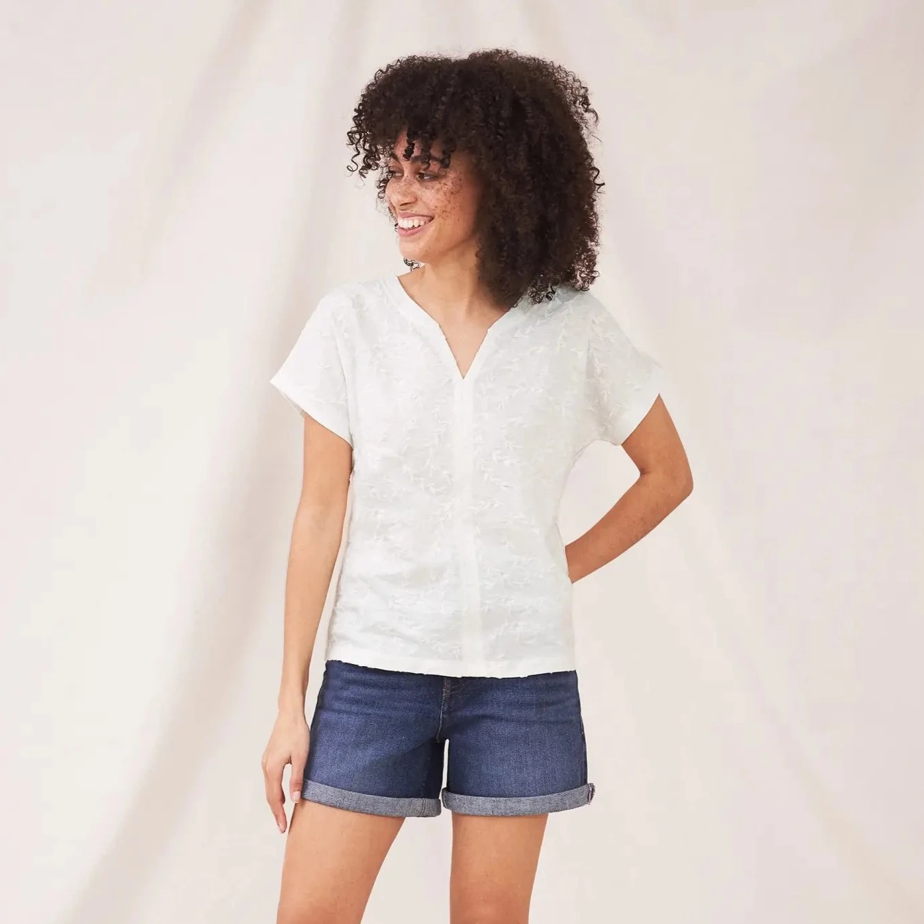 White Stuff Nelly Notch Embroidered Tee - Brilliant White 1 White Stuff Nelly Notch Embroidered Tee - Brilliant White